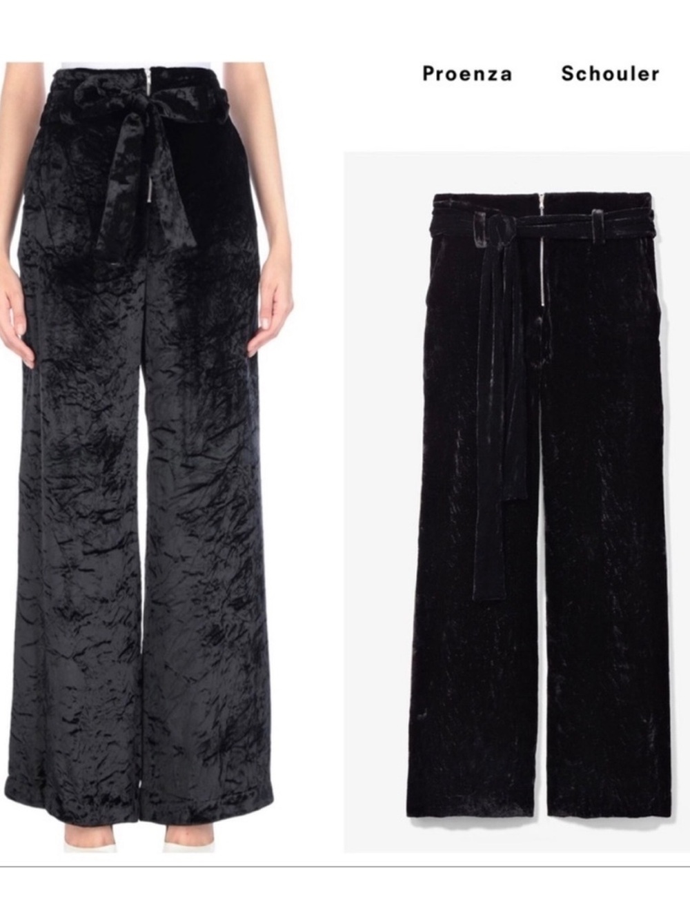 NWT Proenza Schouler Black Crushed Velvet Wide-Leg Pants- slight damage